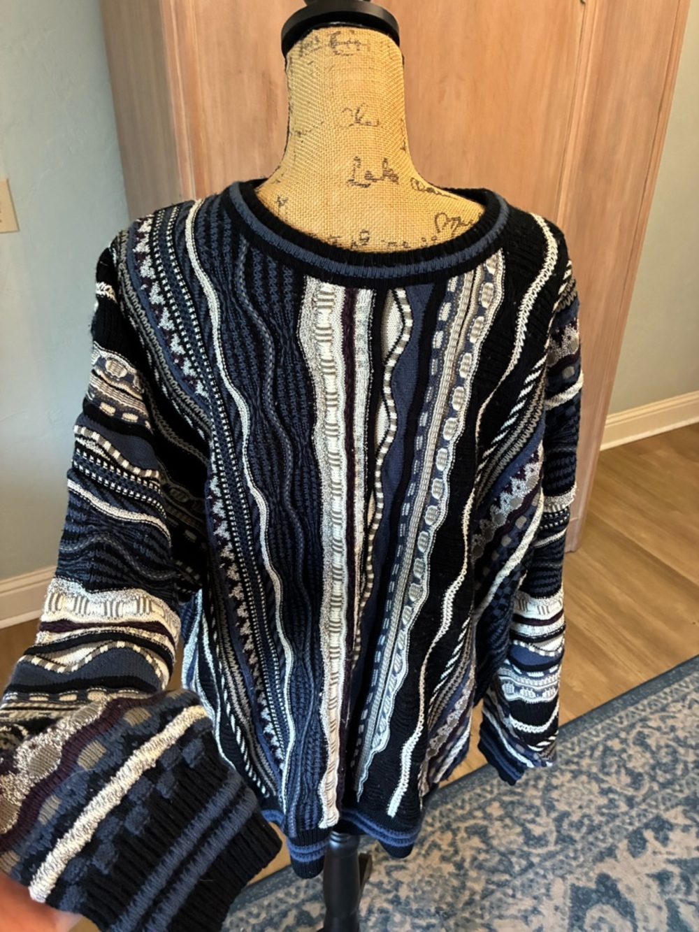 VTG 90s Textured Sweater Multicolor Acrylic Knit Pullover Bold Abstract 3X